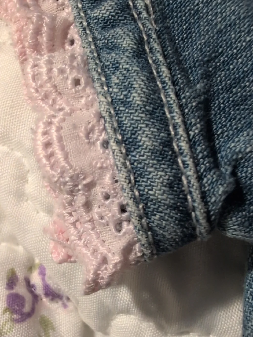 Baby Gap Y2K Infant Girls‎ Denim Pink Lace Eyelet Trim Cotton Dress 6/12 Months